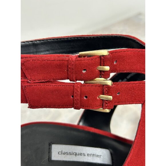 Classiques Entier Trellis Suede Strap Buckle Heels in Red - Sz 9.5M - Picture 8 of 10